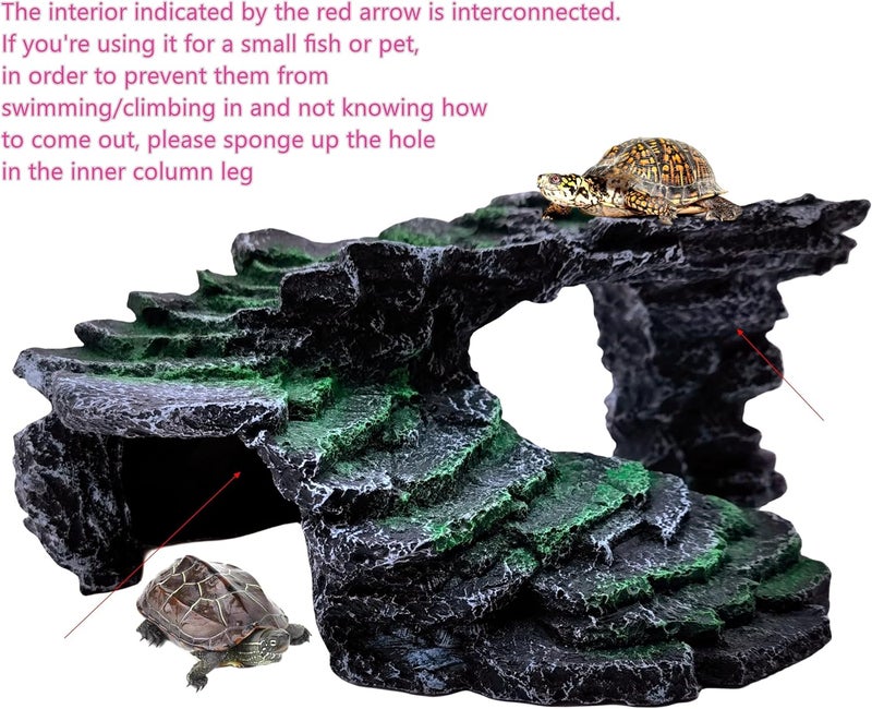 M2cbridge Reptile Hide Resting Step Ledge Cave Hideout Turtle Basking Platform – Great for Reptiles, Amphibians, and Fish (Black Step Ledge) - Image 4